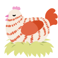 A cream and vermilion chicken with a bar pattern
