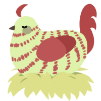 henchmen, a apple and red chicken with a bar pattern