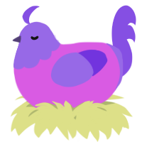 A orchid and blurple chicken with a head pattern