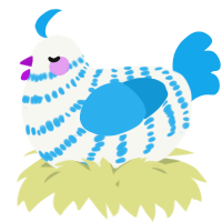 A white and sky chicken with a bar pattern