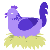A lilac and indigo chicken with a neck-speckle pattern