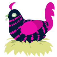 A tumblr and fuchsia chicken with a bar pattern