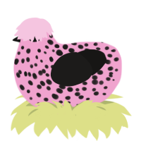 MCC, a pink and sable chicken with a speckle pattern