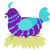 Glowstick, a violet and aqua chicken with a bar pattern