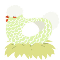 A apple and white chicken with a lace pattern