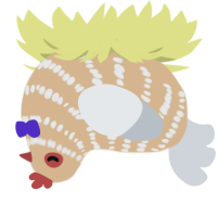Odd Dough, a beige and mist chicken with a bar pattern