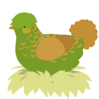 A chartreuse and gold chicken with a half-lace pattern