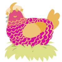 A fuchsia and honey chicken with a lace pattern