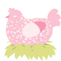 A rose chicken with a speckle pattern