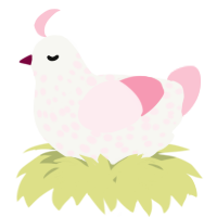 A white and rose chicken with a speckle pattern