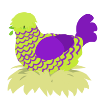 A lime and violet chicken with a lace pattern