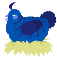 A ultramarine and navy chicken with a half-bar pattern