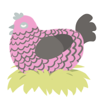 A pink and grey chicken with a lace pattern