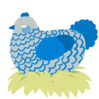 A silver and sapphire chicken with a lace pattern
