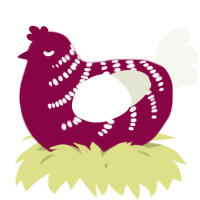 A maroon and white chicken with a half-bar pattern