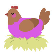 A orchid and brown chicken with a head pattern