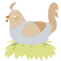 A mist and beige chicken with a head pattern