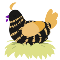Oriole, a sable and honey chicken with a bar pattern