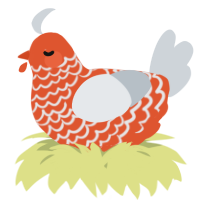 A vermilion and mist chicken with a lace pattern