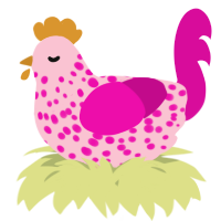 A rose and fuchsia chicken with a speckle pattern