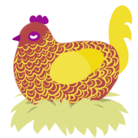 rooster, a red and yellow chicken with a double-lace pattern