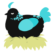 A black and aqua chicken with a neck-speckle pattern