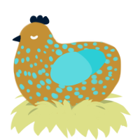 Mosaic, a gold and aqua chicken with a speckle pattern