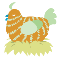 A orange and gluppy chicken with a bar pattern
