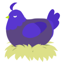 A overcast and indigo chicken with a head pattern