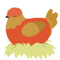 A vermilion and gold chicken with a head pattern