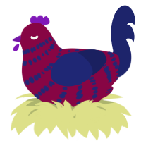 A maroon and navy chicken with a bar pattern