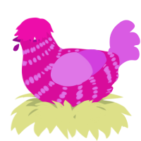 A fuchsia and orchid chicken with a bar pattern
