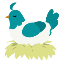 A white and teal chicken with a head pattern