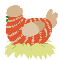 A vermilion and beige chicken with a bar pattern