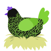 Dancefloor, a black and grass chicken with a double-lace pattern