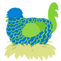 A sapphire and grass chicken with a lace pattern