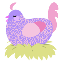 A lilac and pink chicken with a double-lace pattern