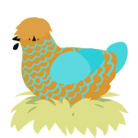 A orange and aqua chicken with a lace pattern