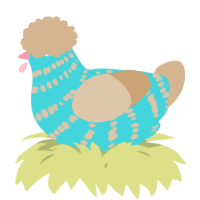 A aqua and beige chicken with a bar pattern