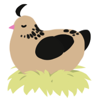 A beige and black chicken with a neck-speckle pattern