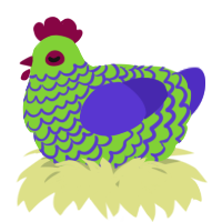 A grass and indigo chicken with a lace pattern