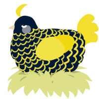 A tumblr and yellow chicken with a lace pattern