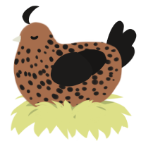 A brown and sable chicken with a speckle pattern