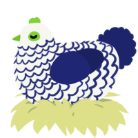 A white and navy chicken with a lace pattern