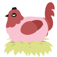 A rose and red chicken with a head pattern