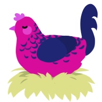 help, a fuchsia and navy chicken with a half-lace pattern