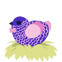 Gimon Plushie, a indigo and pink chicken with a lace pattern