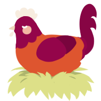 chuckles, a vermilion and maroon chicken with a head pattern