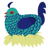 A turquoise and navy chicken with a lace pattern