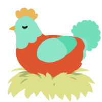 A vermilion and mint chicken with a head pattern